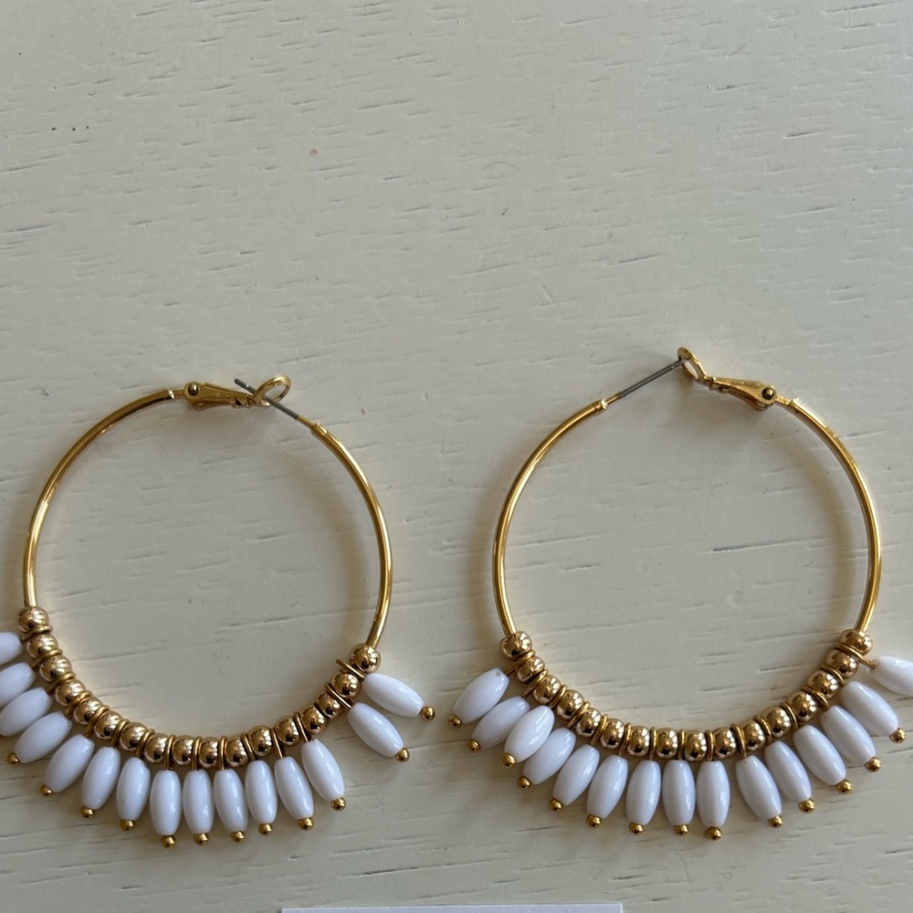 Elegant Gold and White Hoop Earrings
